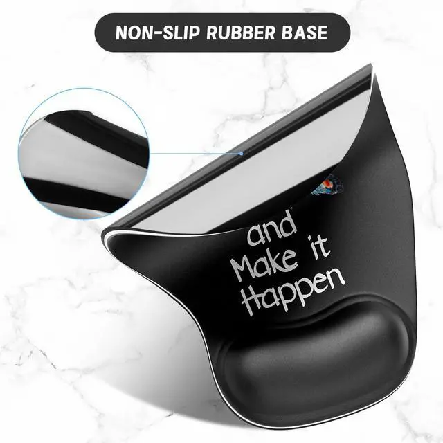 Alt view image 3 of 7 - Ergonomic Mouse Pad Coaster Set with Gel Wrist Support Wrist Rest Smooth Surface Non-Slip PU Base Comfortable Office Supplies Pain Relief, 9.5 x 8.3 inches, Inspirational Quote Black