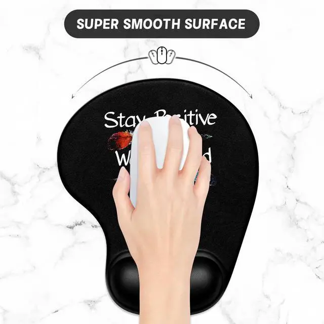 Alt view image 4 of 7 - Ergonomic Mouse Pad Coaster Set with Gel Wrist Support Wrist Rest Smooth Surface Non-Slip PU Base Comfortable Office Supplies Pain Relief, 9.5 x 8.3 inches, Inspirational Quote Black