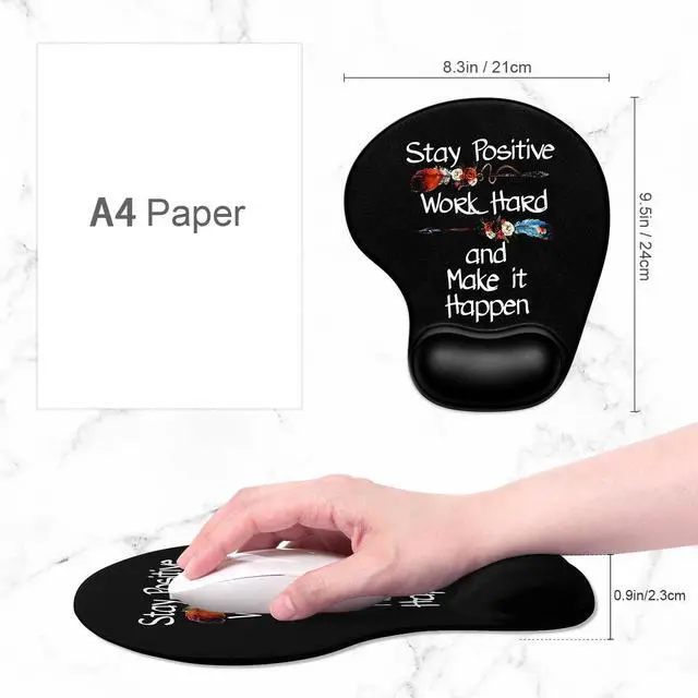 Alt view image 2 of 7 - Ergonomic Mouse Pad Coaster Set with Gel Wrist Support Wrist Rest Smooth Surface Non-Slip PU Base Comfortable Office Supplies Pain Relief, 9.5 x 8.3 inches, Inspirational Quote Black