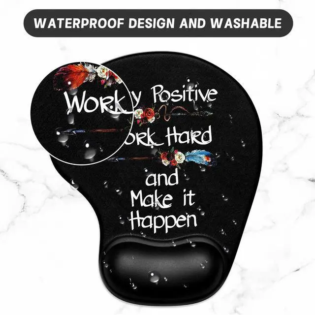 Alt view image 5 of 7 - Ergonomic Mouse Pad Coaster Set with Gel Wrist Support Wrist Rest Smooth Surface Non-Slip PU Base Comfortable Office Supplies Pain Relief, 9.5 x 8.3 inches, Inspirational Quote Black