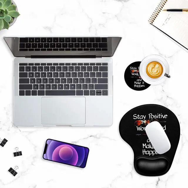 Alt view image 7 of 7 - Ergonomic Mouse Pad Coaster Set with Gel Wrist Support Wrist Rest Smooth Surface Non-Slip PU Base Comfortable Office Supplies Pain Relief, 9.5 x 8.3 inches, Inspirational Quote Black