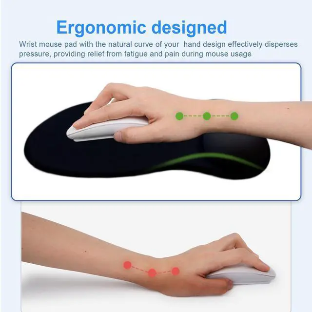 Alt view image 4 of 7 - Ergonomic Mouse Pad with Gel Wrist Support, Comfortable Wrist Rest Mousepad with Non-Slip PU Base for Pain Relief, Desk, Home & Office(Black)