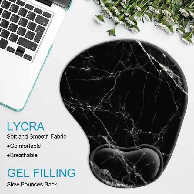Alt view image 4 of 7 - Ergonomic Mouse Pad with Wrist Rest Support Gel with Coaster, Cute Wrist Pad with Non-Slip Rubber Base, Easy Typing & Pain Relief, Black White Marble