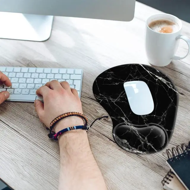 Alt view image 3 of 7 - Ergonomic Mouse Pad with Wrist Rest Support Gel with Coaster, Cute Wrist Pad with Non-Slip Rubber Base, Easy Typing & Pain Relief, Black White Marble