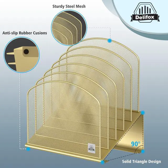 Alt view image 3 of 7 - Inclined Desk File Organizer,Vertical File Folder Holder Stand Metal Rack File Sorter for Office Classroom Desktop Organization