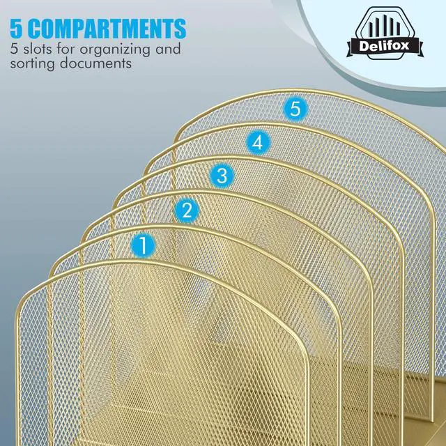 Alt view image 6 of 7 - Inclined Desk File Organizer,Vertical File Folder Holder Stand Metal Rack File Sorter for Office Classroom Desktop Organization