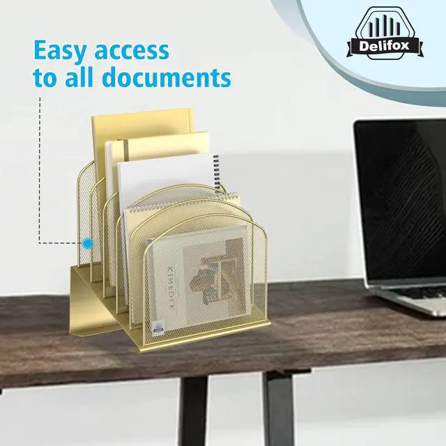Alt view image 5 of 7 - Inclined Desk File Organizer,Vertical File Folder Holder Stand Metal Rack File Sorter for Office Classroom Desktop Organization