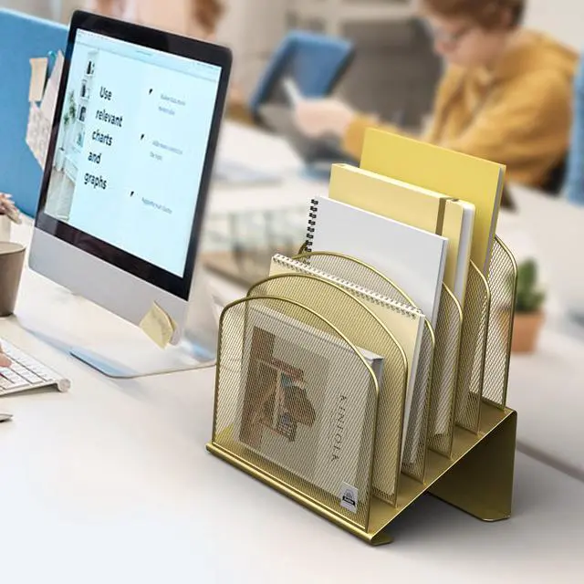 Alt view image 7 of 7 - Inclined Desk File Organizer,Vertical File Folder Holder Stand Metal Rack File Sorter for Office Classroom Desktop Organization
