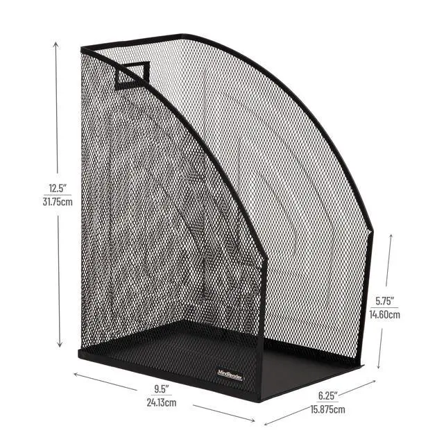 Alt view image 3 of 6 - Vertical File Organizers, Desktop File Holders for Folders, Magazines, and Paperwork, Workspace Organizer, Metal Mesh, Set of 2, Black