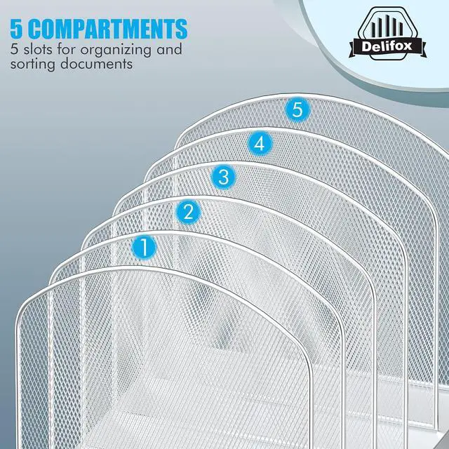 Alt view image 4 of 7 - Inclined Desk File Organizer,Vertical File Folder Holder Stand Metal Rack File Sorter for Office Classroom Desktop Organization