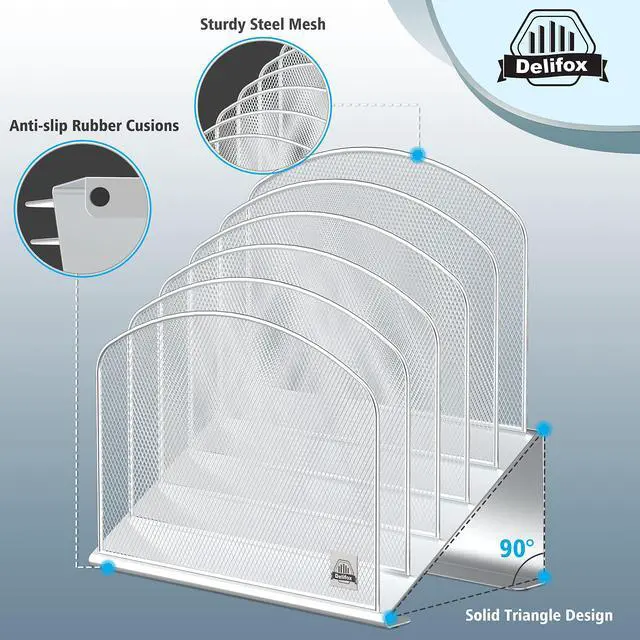 Alt view image 3 of 7 - Inclined Desk File Organizer,Vertical File Folder Holder Stand Metal Rack File Sorter for Office Classroom Desktop Organization