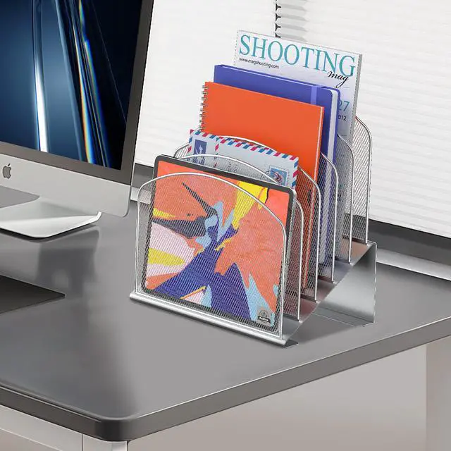 Alt view image 7 of 7 - Inclined Desk File Organizer,Vertical File Folder Holder Stand Metal Rack File Sorter for Office Classroom Desktop Organization