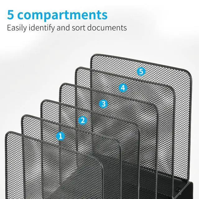 Alt view image 4 of 7 - File Organizer for Desk, File Folder Organizer with 5-Section Vertical Rack, Suitable for Home Office Document Organization and Storage(Black)