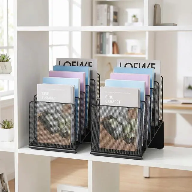 Alt view image 7 of 7 - File Organizer for Desk, File Folder Organizer with 5-Section Vertical Rack, Suitable for Home Office Document Organization and Storage(Black)