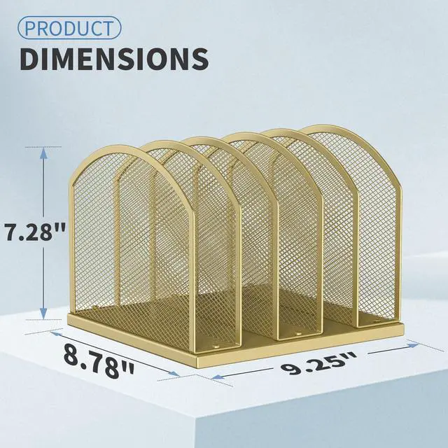 Alt view image 2 of 7 - 5-Section Vertical Desktop Organizer, 5-Section Mesh File Folder Stand Sorter for Office Home Classroom Organization (1, Gold)