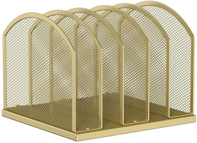 Main image of 5-Section Vertical Desktop Organizer, 5-Section Mesh File Folder Stand Sorter for Office Home Classroom Organization (1, Gold)