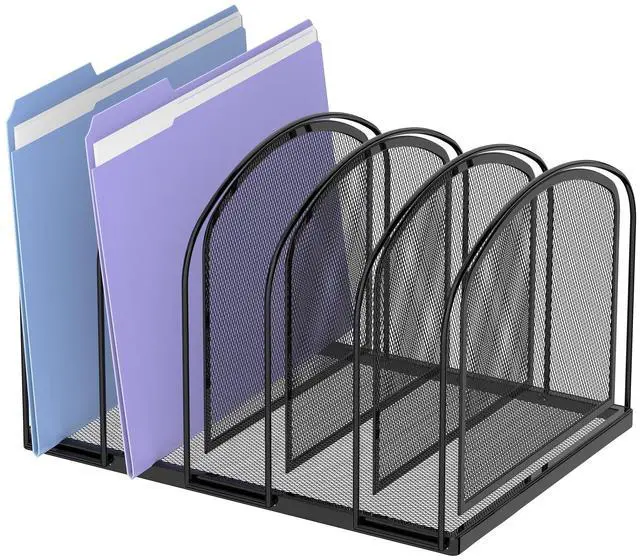 Main image of File Organizer for Desk, 5-Section Mesh Desk Organizer, Vertical File Holder Desktop Organizer File Sorter, File Folder Holder for Office Supplies, Black