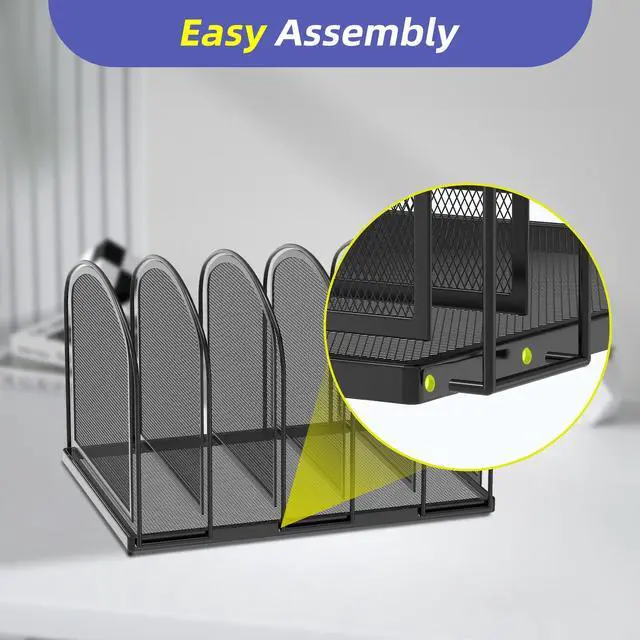 Alt view image 3 of 7 - File Organizer for Desk, 5-Section Mesh Desk Organizer, Vertical File Holder Desktop Organizer File Sorter, File Folder Holder for Office Supplies, Black