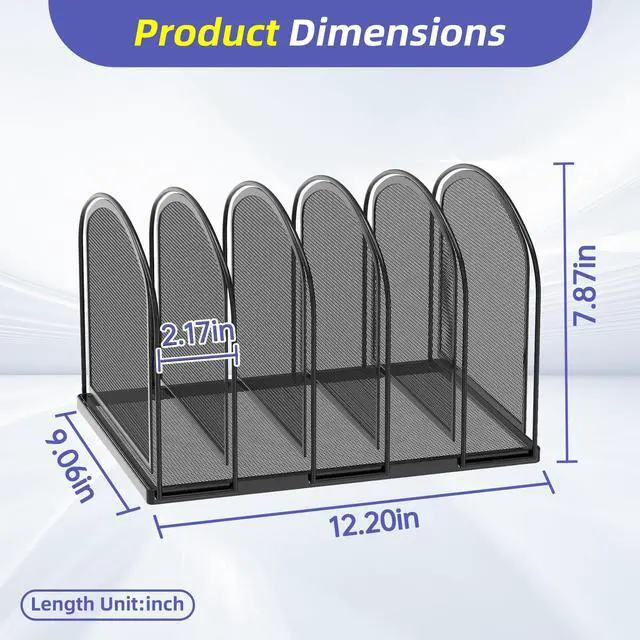 Alt view image 4 of 7 - File Organizer for Desk, 5-Section Mesh Desk Organizer, Vertical File Holder Desktop Organizer File Sorter, File Folder Holder for Office Supplies, Black