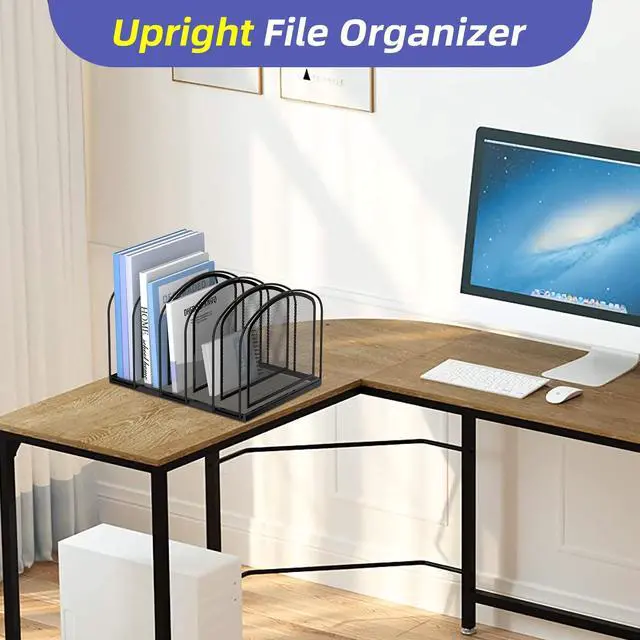 Alt view image 5 of 7 - File Organizer for Desk, 5-Section Mesh Desk Organizer, Vertical File Holder Desktop Organizer File Sorter, File Folder Holder for Office Supplies, Black