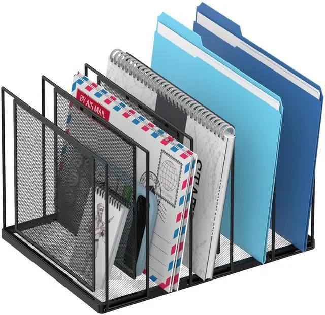 Main image of File Organizer for Desk, 5-Section Vertical File Sorter, Paper Holder Organizer Standing Metal File Folder for Office Home Classroom, Black