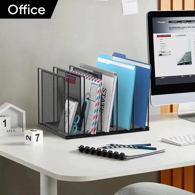 Alt view image 7 of 7 - File Organizer for Desk, 5-Section Vertical File Sorter, Paper Holder Organizer Standing Metal File Folder for Office Home Classroom, Black