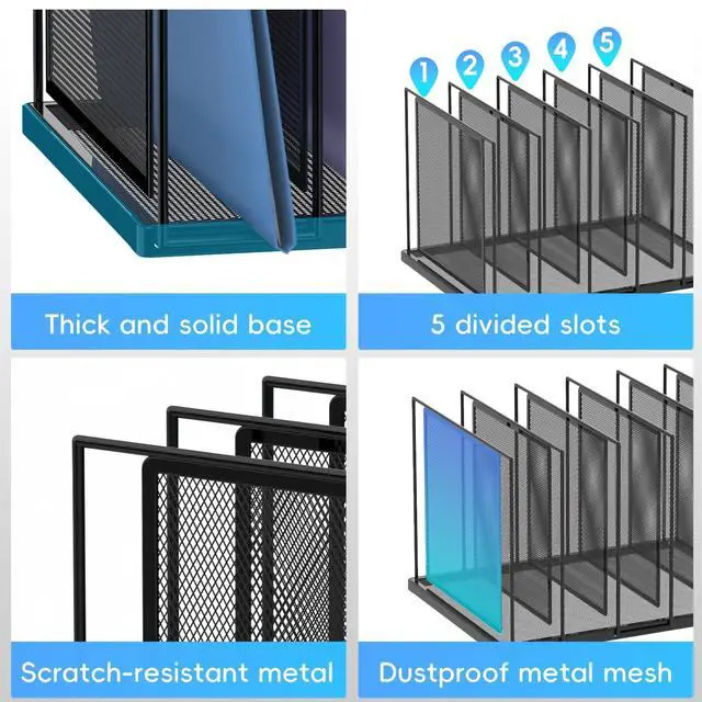 Alt view image 5 of 7 - File Organizer for Desk, 5-Section Vertical File Sorter, Paper Holder Organizer Standing Metal File Folder for Office Home Classroom, Black