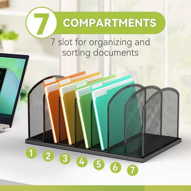 Alt view image 5 of 7 - Desk File Organizer 7 Sections Upright Mesh File Sorter Organizer for Desk, Office Organization File Holder for Home, Office & Classroom (Black, 1Pack)