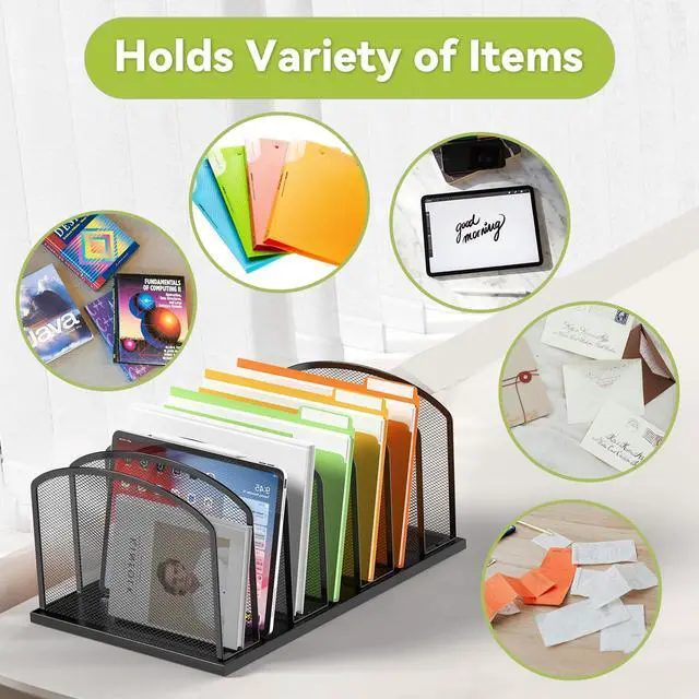 Alt view image 6 of 7 - Desk File Organizer 7 Sections Upright Mesh File Sorter Organizer for Desk, Office Organization File Holder for Home, Office & Classroom (Black, 1Pack)