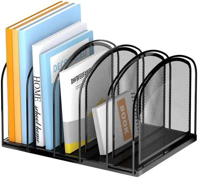 Main image of 5-Section File Organizer for Desk, Mesh Desk Organizer, Vertical File Folder Holder, File Floder Organizer for Office Home School Classroom, Black