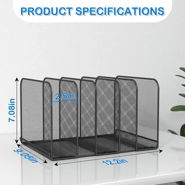 Alt view image 2 of 7 - 5 Sections Desk File Holder/Rack/Sorter,Mesh File Organizer,File Folder Organizer,Metal Upright Desktop Organization for Documents,Magazine,Kitchenware,Antiskid,Antirust,Sturdy,1 Pack