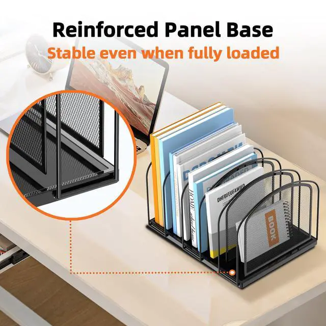 Alt view image 4 of 7 - 5-Section File Organizer for Desk, Mesh Desk Organizer, Vertical File Folder Holder, File Floder Organizer for Office Home School Classroom, Black