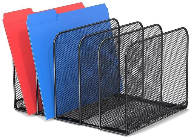 Main image of 5 Sections Desk File Holder/Rack/Sorter,Mesh File Organizer,File Folder Organizer,Metal Upright Desktop Organization for Documents,Magazine,Kitchenware,Antiskid,Antirust,Sturdy,1 Pack