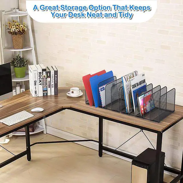 Alt view image 5 of 7 - 5 Sections Desk File Holder/Rack/Sorter,Mesh File Organizer,File Folder Organizer,Metal Upright Desktop Organization for Documents,Magazine,Kitchenware,Antiskid,Antirust,Sturdy,1 Pack