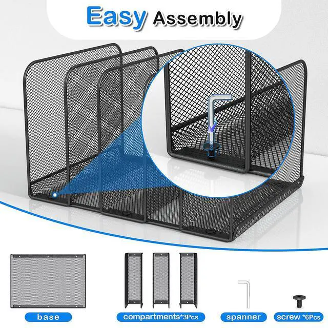 Alt view image 7 of 7 - 5 Sections Desk File Holder/Rack/Sorter,Mesh File Organizer,File Folder Organizer,Metal Upright Desktop Organization for Documents,Magazine,Kitchenware,Antiskid,Antirust,Sturdy,1 Pack