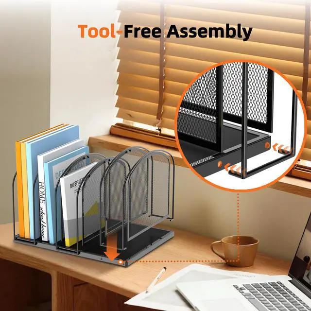 Alt view image 3 of 7 - 5-Section File Organizer for Desk, Mesh Desk Organizer, Vertical File Folder Holder, File Floder Organizer for Office Home School Classroom, Black