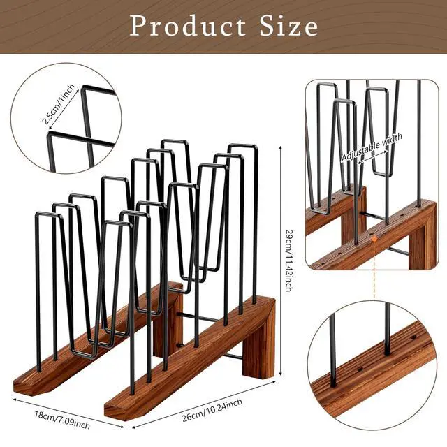 Alt view image 3 of 7 - Inclined File Organizer for Desk, Adjustable 7-Section Vertical Desk File Organizer with Wooden Base, Metal Desktop Paper Folder Holder for Office, Home, Classroom and School Workspace