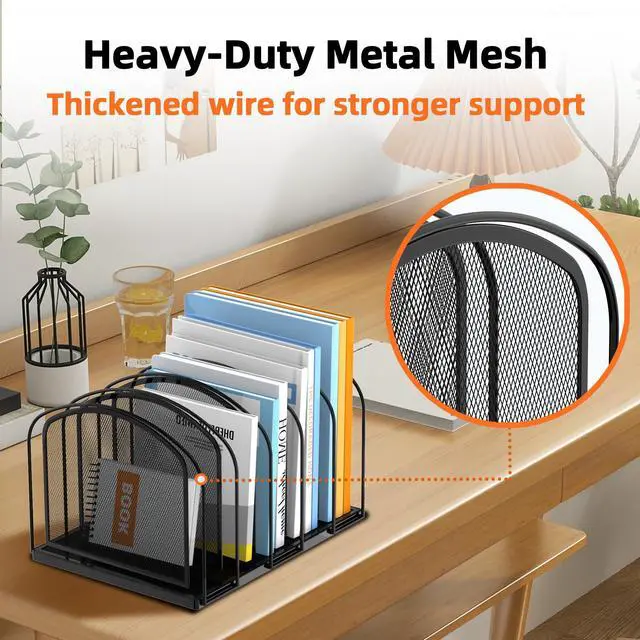 Alt view image 5 of 7 - 5-Section File Organizer for Desk, Mesh Desk Organizer, Vertical File Folder Holder, File Floder Organizer for Office Home School Classroom, Black