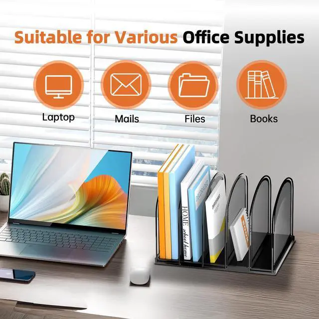 Alt view image 6 of 7 - 5-Section File Organizer for Desk, Mesh Desk Organizer, Vertical File Folder Holder, File Floder Organizer for Office Home School Classroom, Black