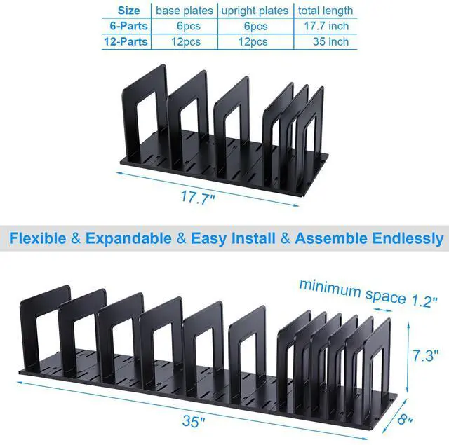 Alt view image 3 of 7 - Adjustable Vertical File Sorter Sturdy Plastic Expandable Upright File Holder, Desktop Binder Organizer, School Office File Organizer Bookshelf Divider, Assemble Easily Endlessly, Black