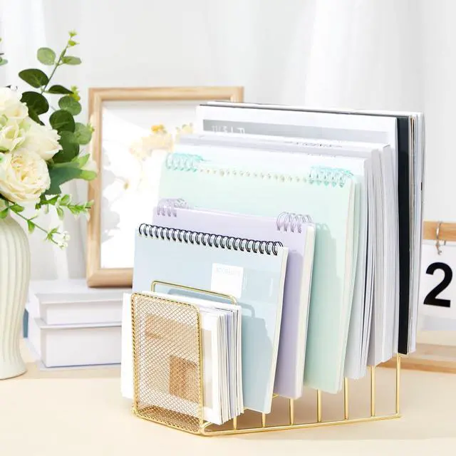 Alt view image 2 of 6 - 2 Pcs 7 Section Wire File Organizer for Desk, Metal Mesh Incline File Holder, Letter & Magazine Folder Rack, Desktop Paper Sorter for Home Office School (Golden)