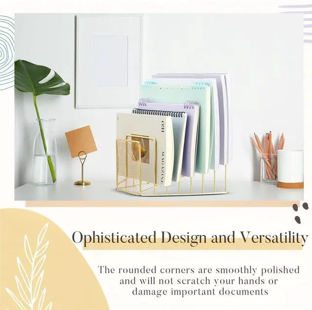 Alt view image 5 of 6 - 2 Pcs 7 Section Wire File Organizer for Desk, Metal Mesh Incline File Holder, Letter & Magazine Folder Rack, Desktop Paper Sorter for Home Office School (Golden)