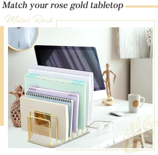 Alt view image 6 of 6 - 2 Pcs 7 Section Wire File Organizer for Desk, Metal Mesh Incline File Holder, Letter & Magazine Folder Rack, Desktop Paper Sorter for Home Office School (Golden)