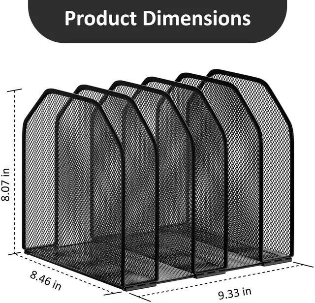 Alt view image 7 of 7 - Desk File Organizer, Adjustable 5 Sections Upright Desktop Organizer File Sorter, Sturdy Metal Mesh Vertical Bookshelf File Holder Workspace Accessories for Home,School,Office Classroom,Black
