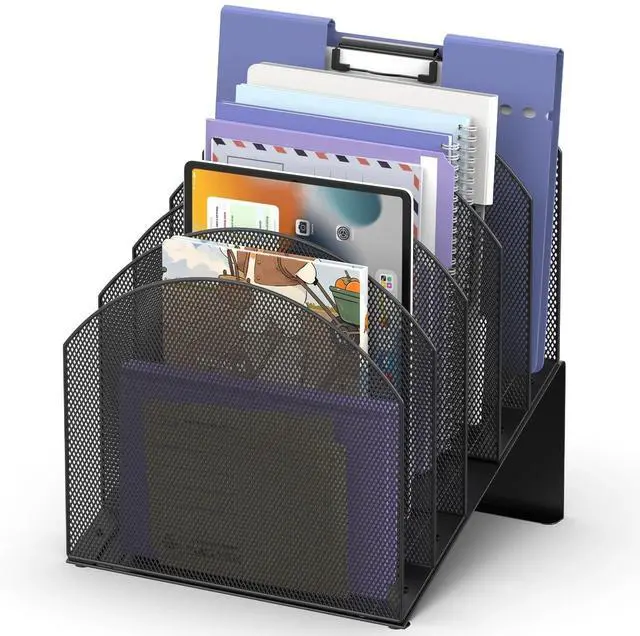 Main image of 5-Section Desk File Organizer, Vertical File Organizer for Desk, Mesh Mail Holder for Letter Size Folders, Black