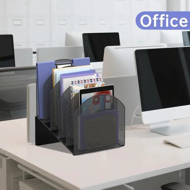 Alt view image 7 of 7 - 5-Section Desk File Organizer, Vertical File Organizer for Desk, Mesh Mail Holder for Letter Size Folders, Black