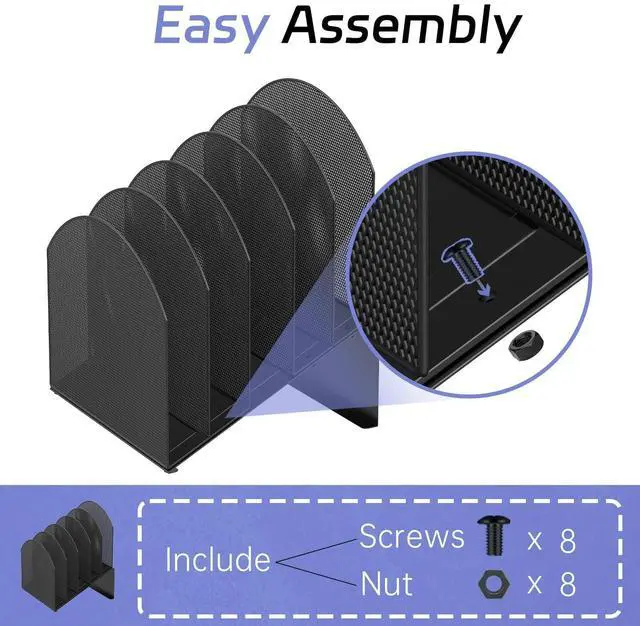 Alt view image 3 of 7 - 5-Section Desk File Organizer, Vertical File Organizer for Desk, Mesh Mail Holder for Letter Size Folders, Black