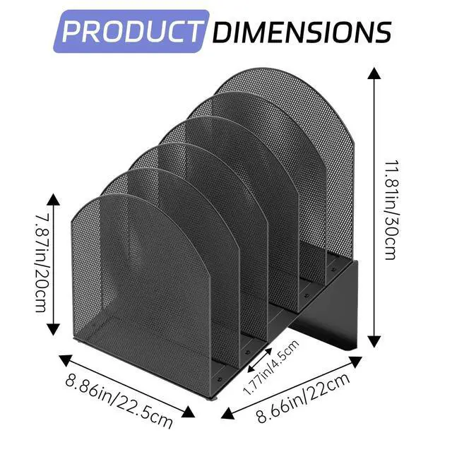 Alt view image 2 of 7 - 5-Section Desk File Organizer, Vertical File Organizer for Desk, Mesh Mail Holder for Letter Size Folders, Black