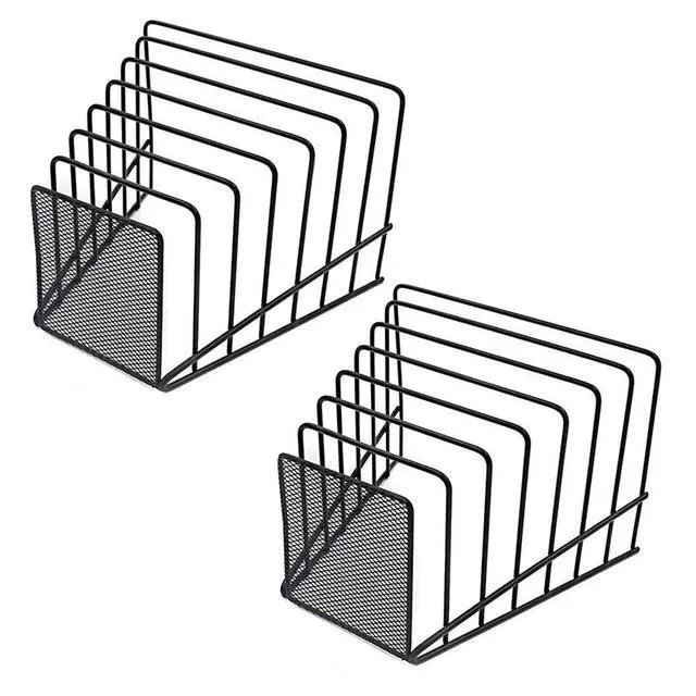 Alt view image 2 of 7 - 2 Pack Multi Step File Organizer Incline Desktop File Sorter Metal Wire Mesh Step File Letter Sorter, 7 Sections, Black