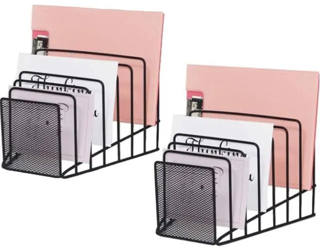 Main image of 2 Pack Multi Step File Organizer Incline Desktop File Sorter Metal Wire Mesh Step File Letter Sorter, 7 Sections, Black